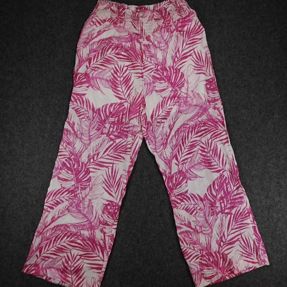 Nannette Lepore Pink White Leaf Print Elastic Waist Casual Pants